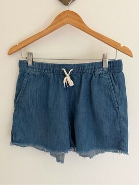 Madewell Chambray Raw Hem Pull-On Shorts Blue S Linen Blend